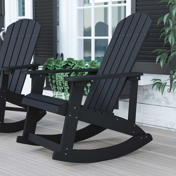 Flash Furniture Black Poly Resin Adirondack Style Rocking Chair JJ-C14705-BK-GG - main